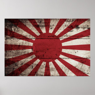 Poster Drapeau du Japon Soleil Levant sur le vieux grain
