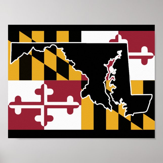 Poster Drapeau du Maryland/affiche de l'État - noir (Devant)