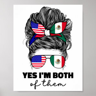 Poster Drapeau Du Mexique Et Américain À Moitié Mexique A