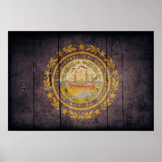 Poster Drapeau du New Hampshire en bois robuste (Devant)