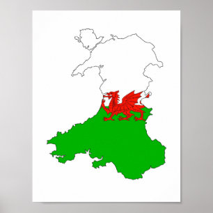 Poster drapeau du pays de galles carte royaume-uni forme 