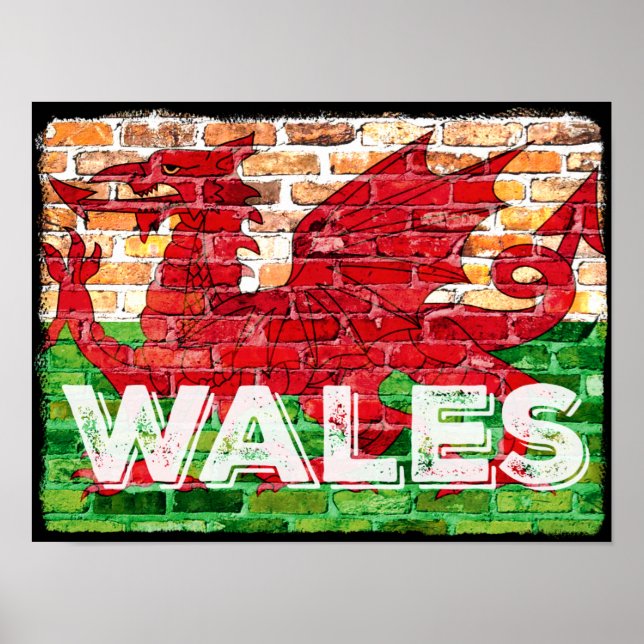 Poster Drapeau du Pays de Galles en brique (Devant)