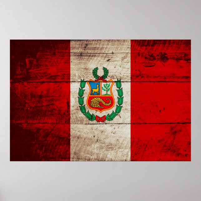 Poster Drapeau du Pérou sur le vieux grain de bois (Devant)
