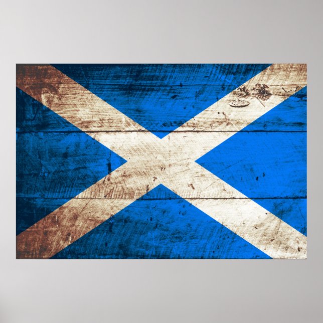 Poster Drapeau écossais sur le vieux grain de bois (Devant)