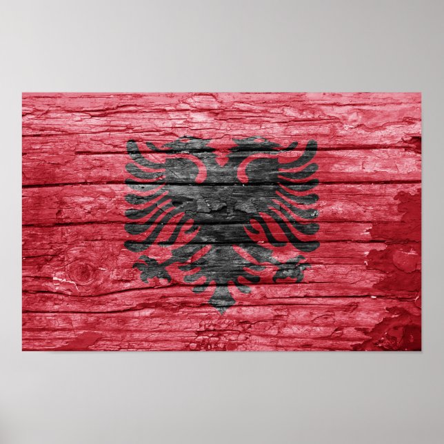 Poster Drapeau en bois d'Albanie (Devant)