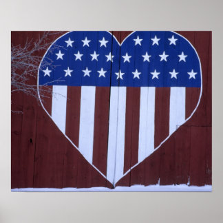 Poster Drapeau en forme de cœur peint sur une grange aprè