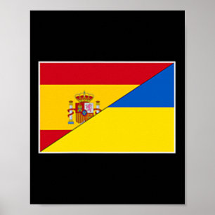 Poster Drapeau Espagne Ukraine Espagnol Ukrainien Soutien