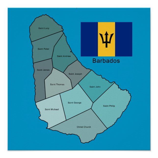 Poster Drapeau et carte de la Barbade (Devant)