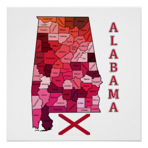 Poster Drapeau et carte de l'Alabama