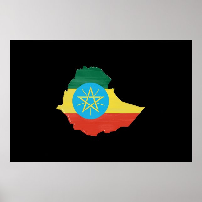 Poster Drapeau et carte de l'Éthiopie (Devant)