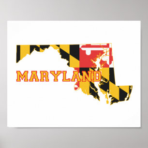 Poster Drapeau et carte d'état du Maryland