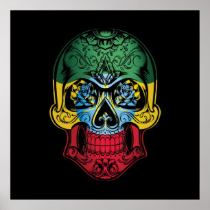 Poster Drapeau Éthiopien Et Rose