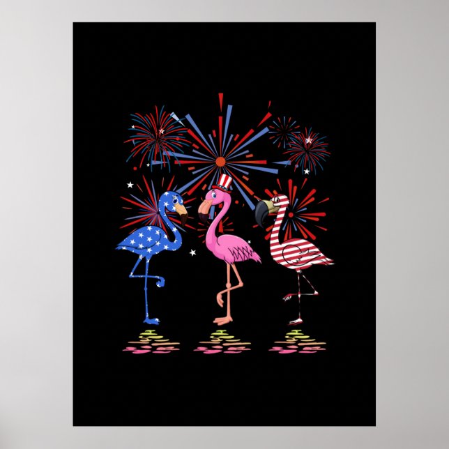 Poster Drapeau Flamant rose américain pour le 4 juillet (Devant)