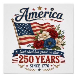 Poster Drapeau floral 250 ans d'Amérique