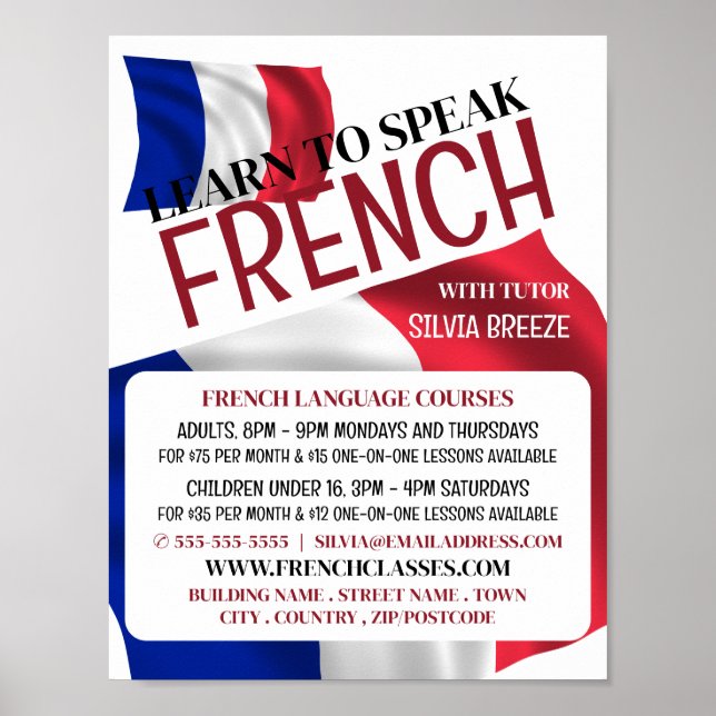 Poster Drapeau français, Cours de langue française Public (Devant)