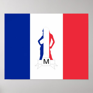 Poster Drapeau français et monogramme fille