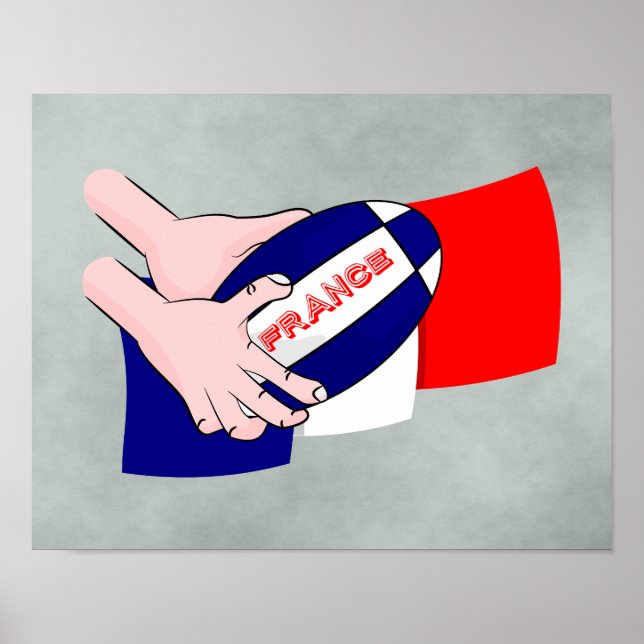 Poster Drapeau France Boule de Rugby Mains de dessin (Devant)