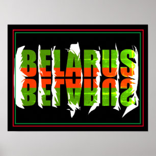 Poster Drapeau funky Couleurs Biélorussie Б е л а р у с P