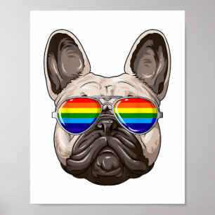 Poster Drapeau Gay pride de Buldog français LGBT Rainbow 