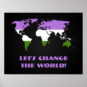 Poster Drapeau Genderqueer Pride orteil monde carte poste