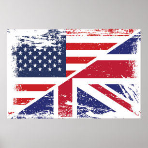 Poster Drapeau Grunge Anglais Américain