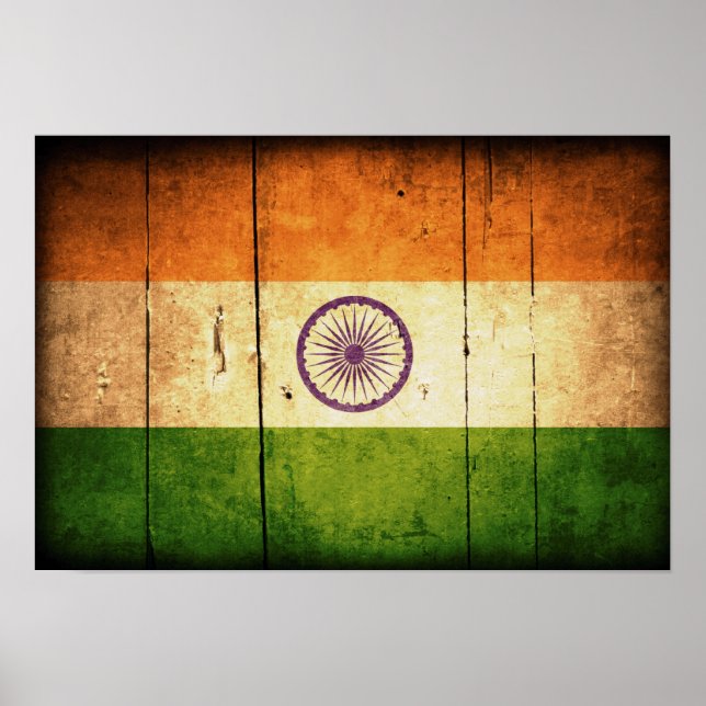 Poster Drapeau indien en bois (Devant)
