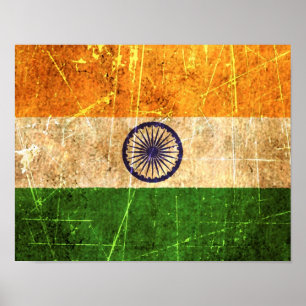 Poster Drapeau indien Vintage rayé et usé