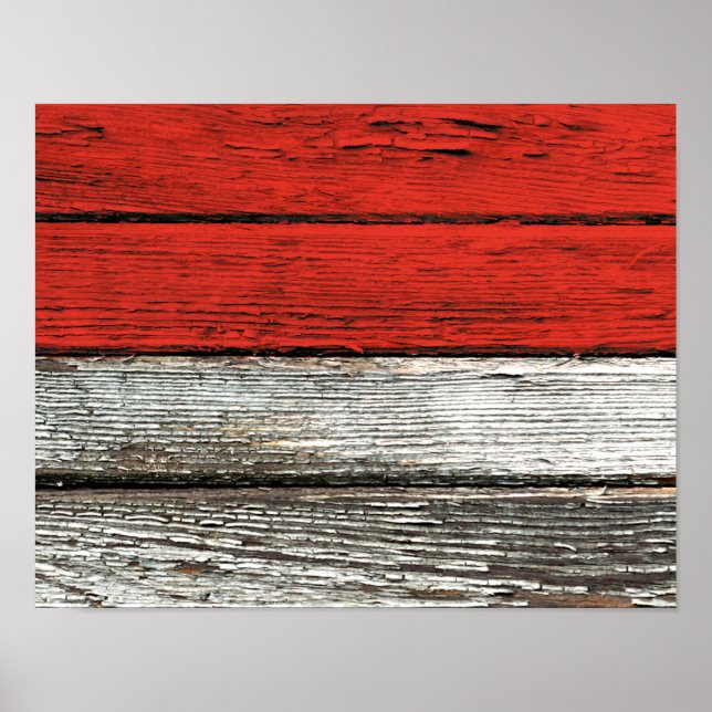 Poster Drapeau indonésien avec effet de grain de bois bru (Devant)