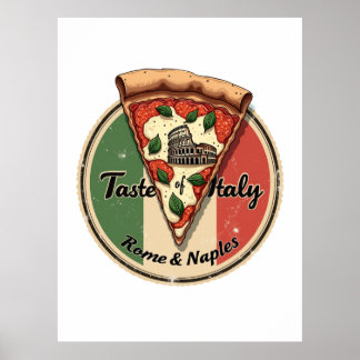 Poster Drapeau italien avec Vintage Rome & Naples Pizza