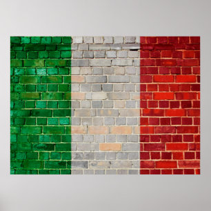 Poster Drapeau italien sur un mur de briques