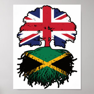 Poster drapeau jamaïcain britannique des racines d'arbre