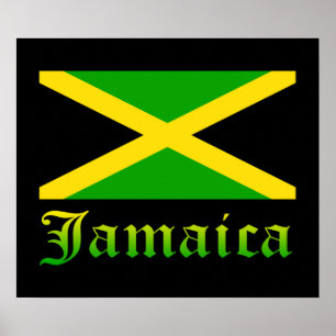 Poster Drapeau jamaïcain, noir, vert et jaune