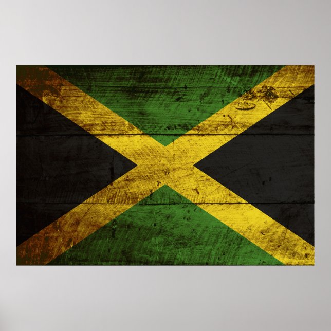 Poster Drapeau jamaïcain sur le vieux grain de bois (Devant)