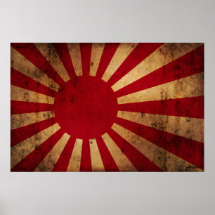 Poster Drapeau japonais de Soleil Levant (affligé)