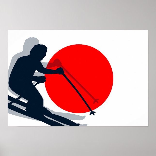 Poster Drapeau japonais Ski Japon Sports d'hiver (Devant)