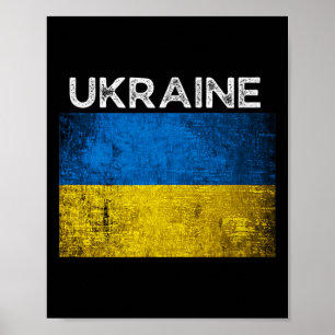 Poster Drapeau jaune bleu ukrainien avec le mot Ukraine e