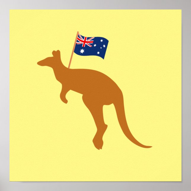 Poster drapeau kangourou australie carré jaune (Devant)