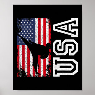 Poster Drapeau Karaté Usa 4 Juillet Patriotique Américain