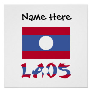 Poster Drapeau Laotien Laos Bleu Personnalisation 