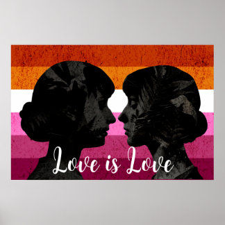 Poster Drapeau lesbien avec deux silhouettes de femme