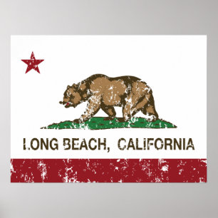 Poster Drapeau Long Beach California Republic