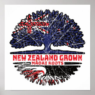 Poster Drapeau Maori Nouvelle-Zélande des racines d'arbre