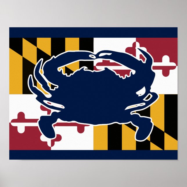 Poster Drapeau Maryland/affiche de crabe - bleu marine (Devant)