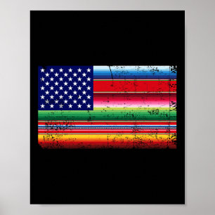 Poster Drapeau Mexicain Américain Usa Serape Cinco De May