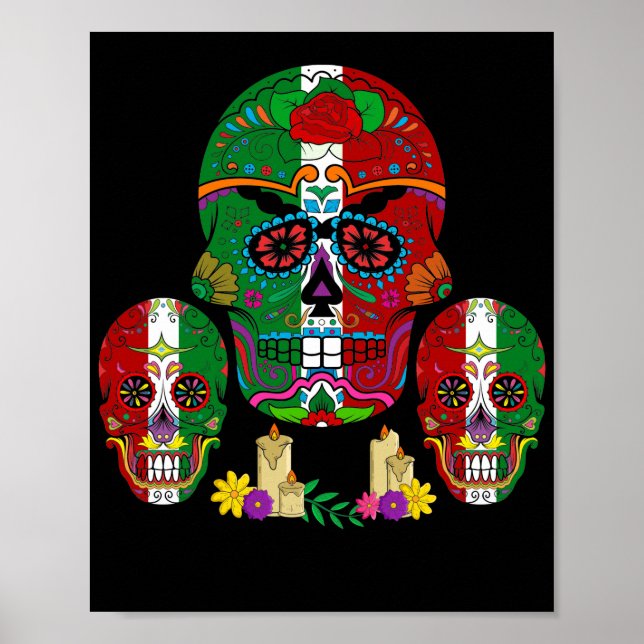 Poster Drapeau Mexicain Crâne Dia De Los Muertos (Devant)