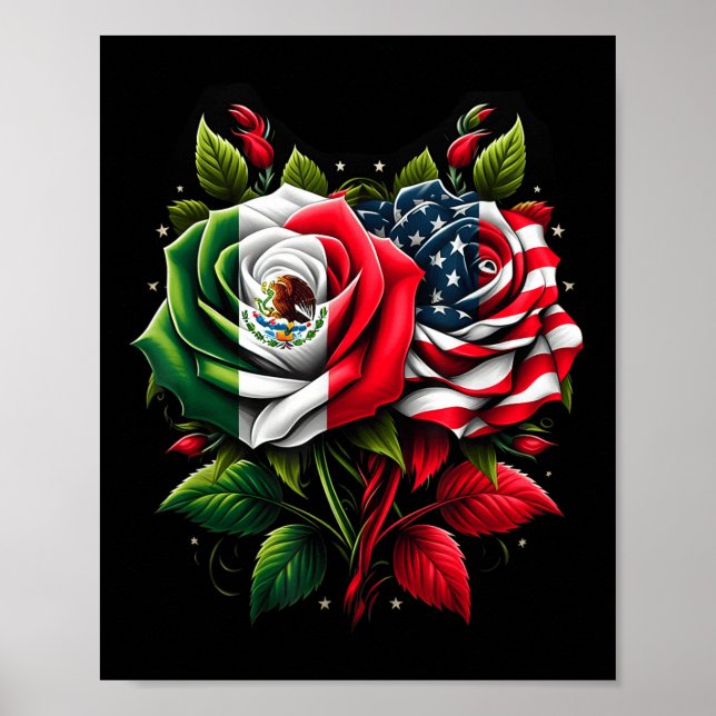 Poster Drapeau mexicain Drapeau américain Drapeau mexicai (Devant)