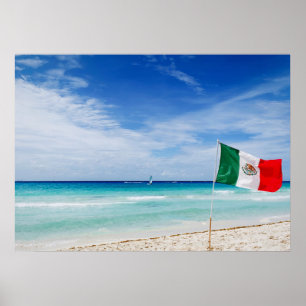 Poster Drapeau mexicain sur une plage