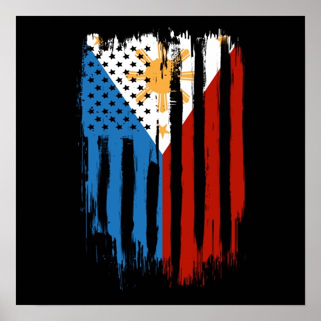 Poster Drapeau mi-américain mi-philippin Philippines (Devant)
