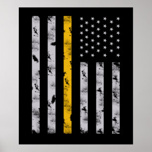 Poster Drapeau mince de la ligne d'or 911 en détresse