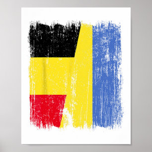 Poster Drapeau moitié Belgique Ukraine Patrimoine belgo-u